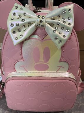 Loungefly Pink Kids Minnie Bow Backpack with Rhinestone Accent